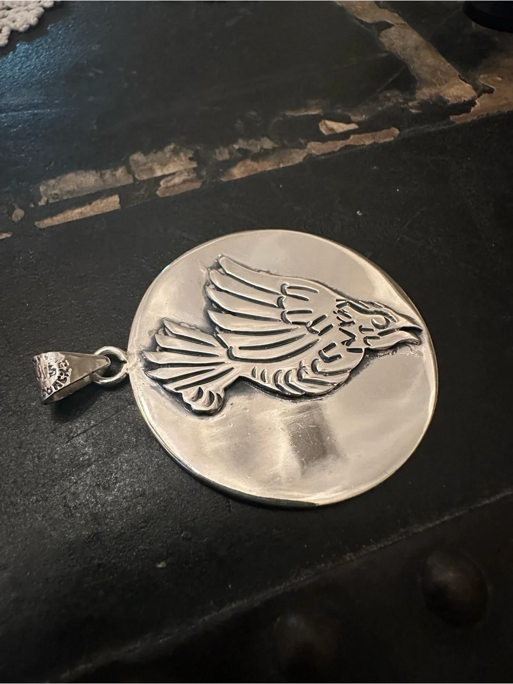 Taxco Hopi Style Overlay Handmade Soaring Eagle Pendant Sterling Hallmark JVS